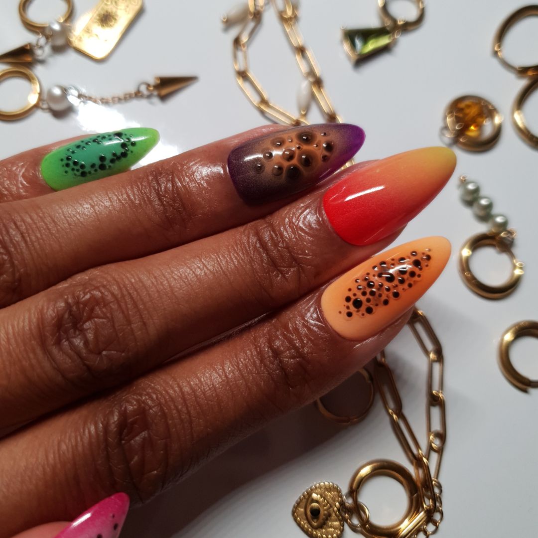 Abstract fruit salad press-on nails 1