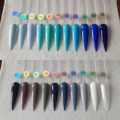Solid colors: blues, blacks and whites