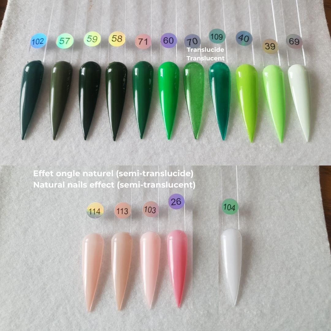Solid colors: greens and nudes