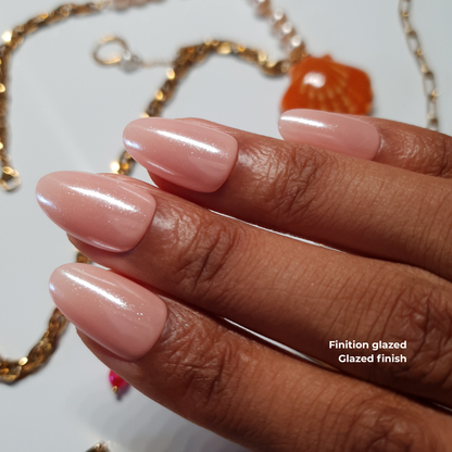 Universal glazed top-coat on nude color press-on nails